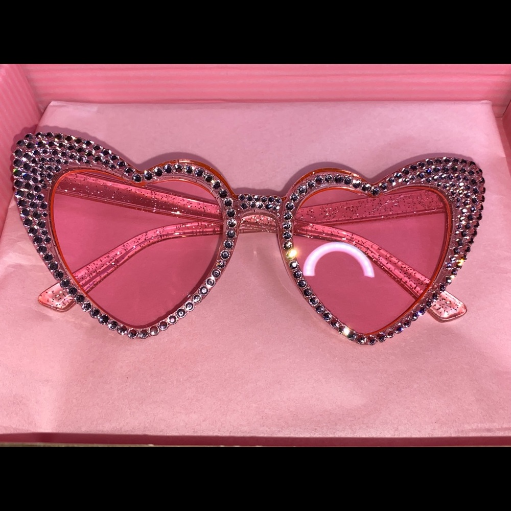 Pink rhinestoned heart shaped sunglasses